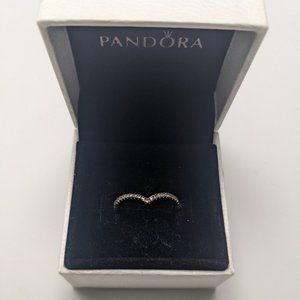 PRE OWNED PANDORA ROSE GOLD PLATED SPARKLING WISHBONE RING SIZE 6.00 (52)